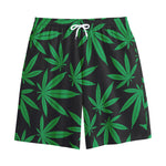 Green And Black Cannabis Leaf Print Cotton Shorts