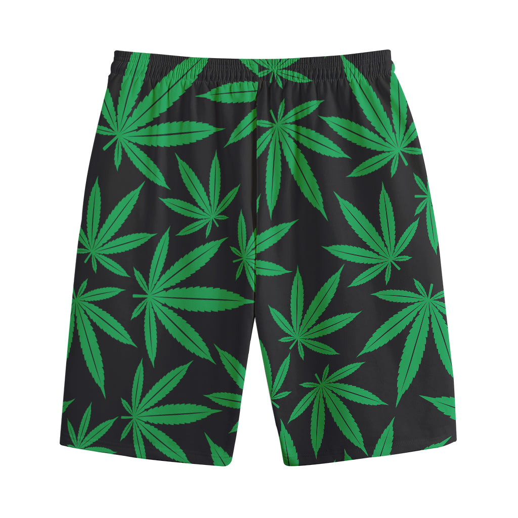 Green And Black Cannabis Leaf Print Cotton Shorts