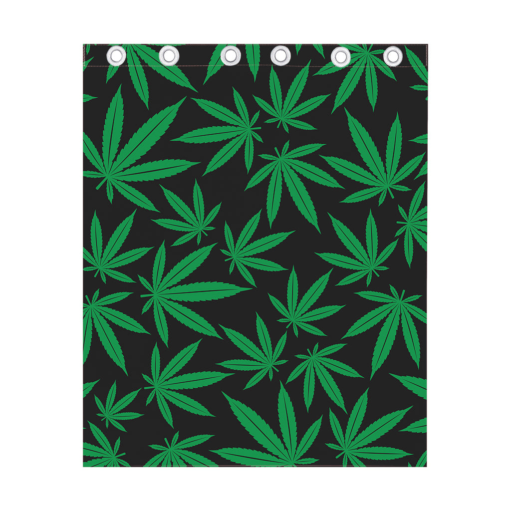 Green And Black Cannabis Leaf Print Curtain