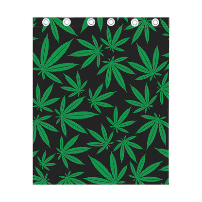 Green And Black Cannabis Leaf Print Curtain