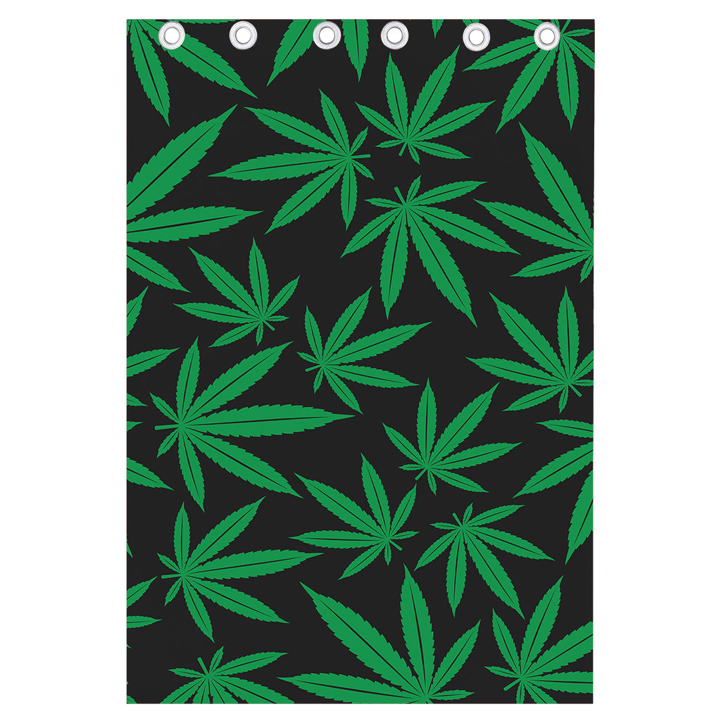 Green And Black Cannabis Leaf Print Curtain