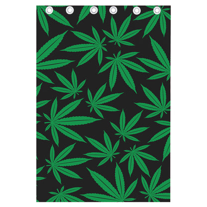 Green And Black Cannabis Leaf Print Curtain