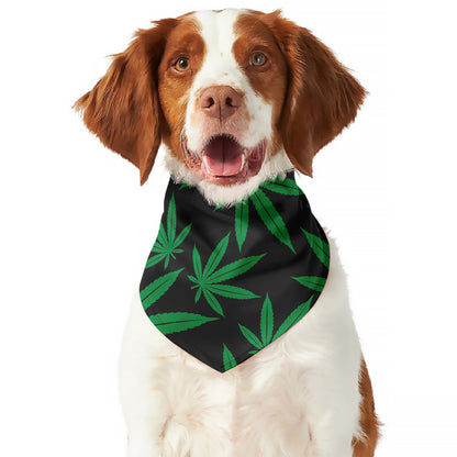 Green And Black Cannabis Leaf Print Dog Bandana