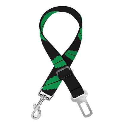 Green And Black Cannabis Leaf Print Dog Seat Belt