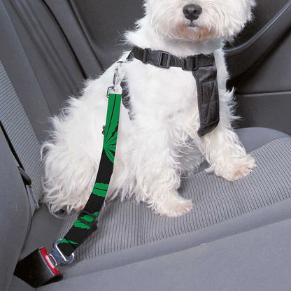 Green And Black Cannabis Leaf Print Dog Seat Belt