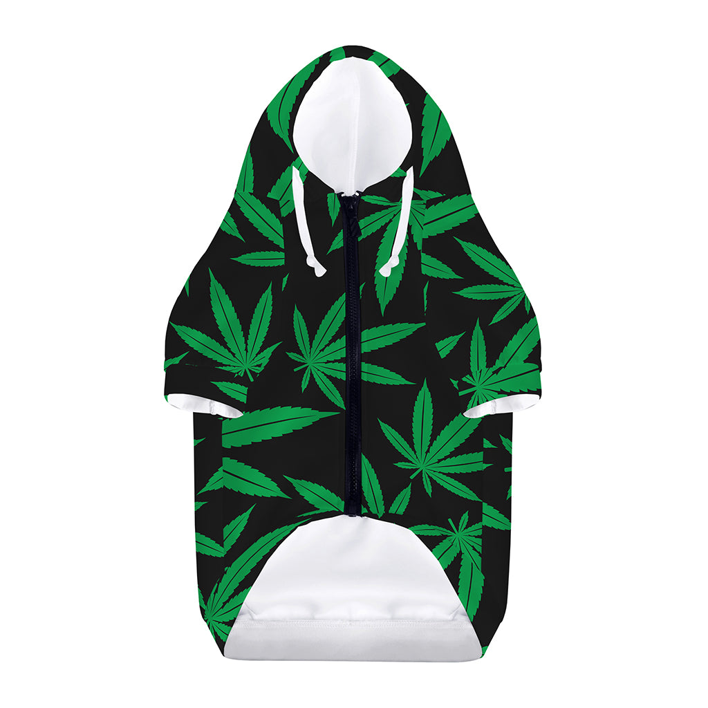 Green And Black Cannabis Leaf Print Dog Zip Up Hoodie