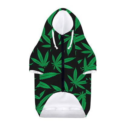 Green And Black Cannabis Leaf Print Dog Zip Up Hoodie