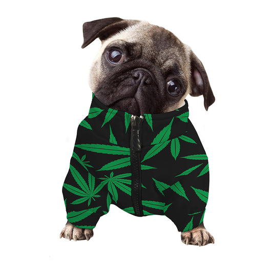 Green And Black Cannabis Leaf Print Dog Zip Up Jacket