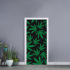 Green And Black Cannabis Leaf Print Door Sticker