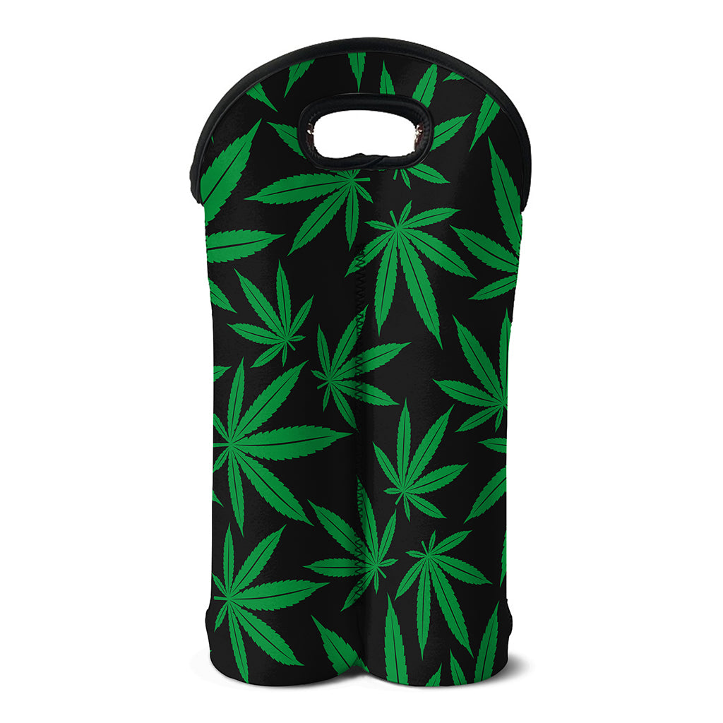 Green And Black Cannabis Leaf Print Double Neoprene Wine Tote