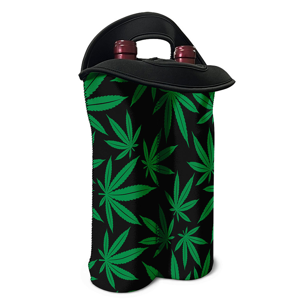 Green And Black Cannabis Leaf Print Double Neoprene Wine Tote