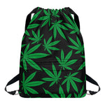 Green And Black Cannabis Leaf Print Drawstring Backpack