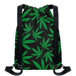 Green And Black Cannabis Leaf Print Drawstring Backpack