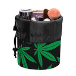 Green And Black Cannabis Leaf Print Drawstring Makeup Bag