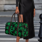 Green And Black Cannabis Leaf Print Duffle Bag