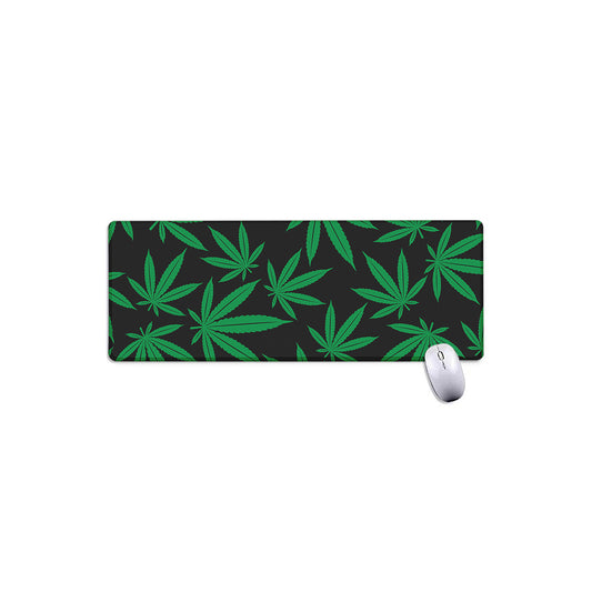 Green And Black Cannabis Leaf Print Extended Mouse Pad