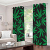 Green And Black Cannabis Leaf Print Extra Wide Grommet Curtains