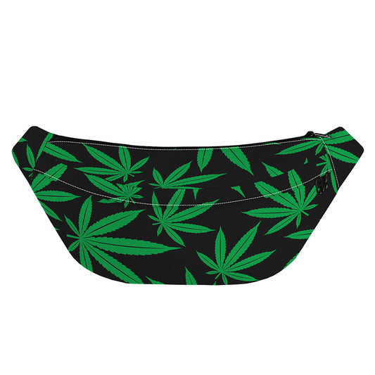 Green And Black Cannabis Leaf Print Fanny Pack
