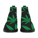 Green And Black Cannabis Leaf Print Flat Ankle Boots