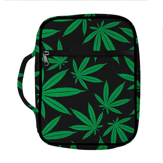 Green And Black Cannabis Leaf Print Front Pocket Bible Bag