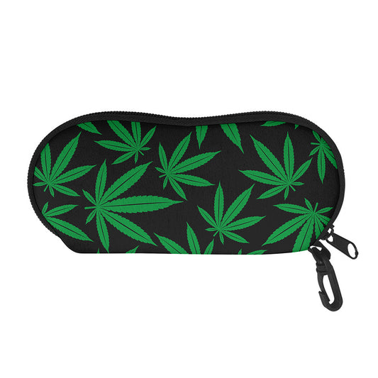 Green And Black Cannabis Leaf Print Glasses Case