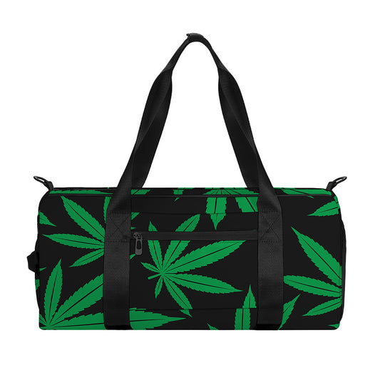 Green And Black Cannabis Leaf Print Gym Bag