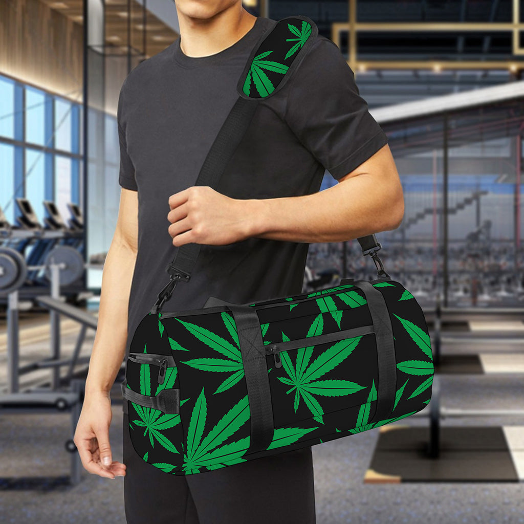 Green And Black Cannabis Leaf Print Gym Bag