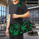 Green And Black Cannabis Leaf Print Gym Bag