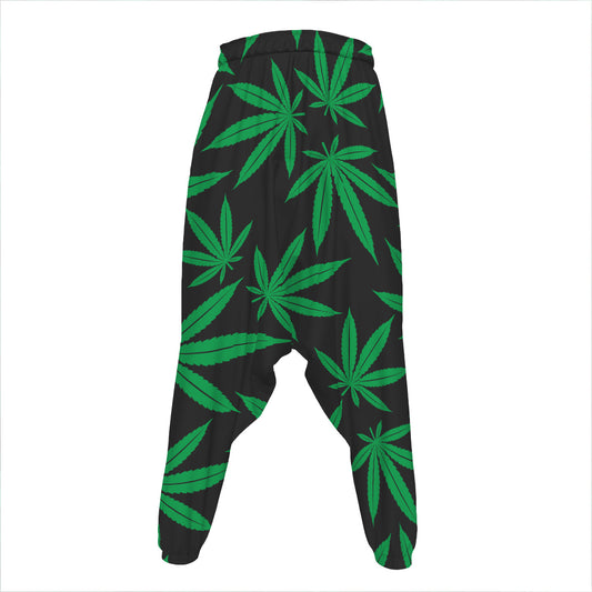 Green And Black Cannabis Leaf Print Hammer Pants
