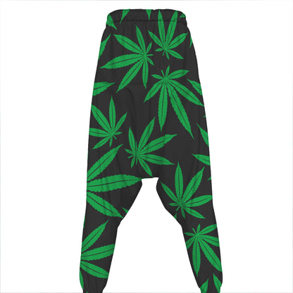 Green And Black Cannabis Leaf Print Hammer Pants