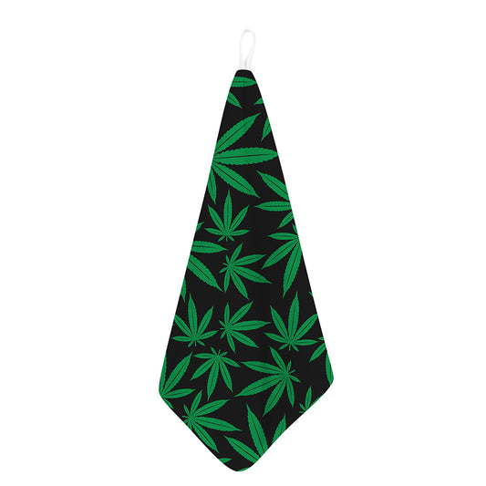 Green And Black Cannabis Leaf Print Hand Towel
