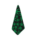 Green And Black Cannabis Leaf Print Hand Towel