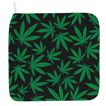 Green And Black Cannabis Leaf Print Hand Towel