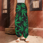 Green And Black Cannabis Leaf Print Harem Pants