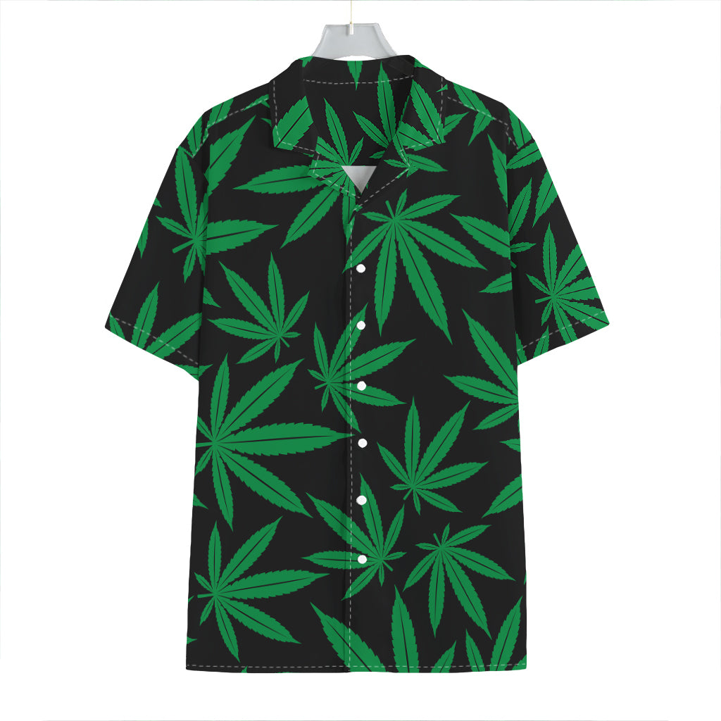 Green And Black Cannabis Leaf Print Hawaiian Shirt