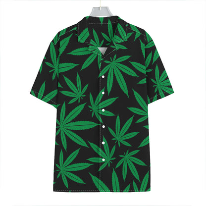 Green And Black Cannabis Leaf Print Hawaiian Shirt