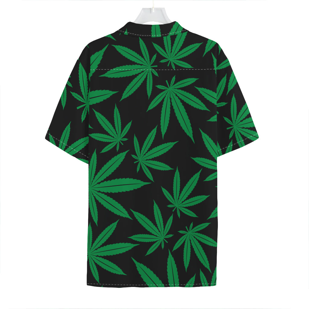 Green And Black Cannabis Leaf Print Hawaiian Shirt