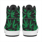 Green And Black Cannabis Leaf Print High Top Leather Sneakers