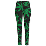 Green And Black Cannabis Leaf Print High-Waisted Pocket Leggings