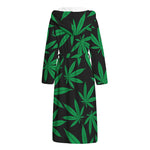 Green And Black Cannabis Leaf Print Hooded Bathrobe