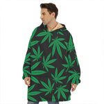 Green And Black Cannabis Leaf Print Hoodie Blanket