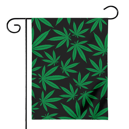Green And Black Cannabis Leaf Print House Flag