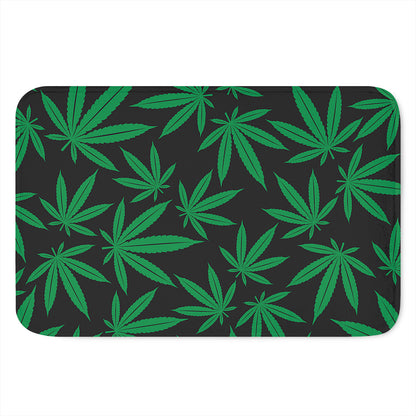 Green And Black Cannabis Leaf Print Indoor Door Mat