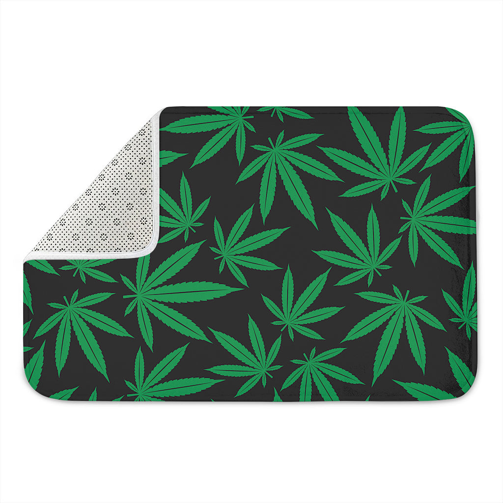 Green And Black Cannabis Leaf Print Indoor Door Mat
