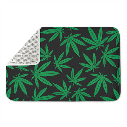 Green And Black Cannabis Leaf Print Indoor Door Mat