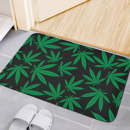 Green And Black Cannabis Leaf Print Indoor Door Mat