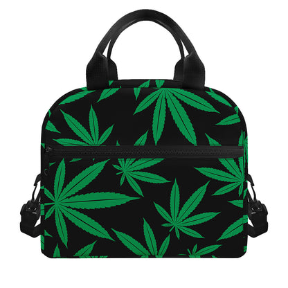 Green And Black Cannabis Leaf Print Insulated Lunch Bag
