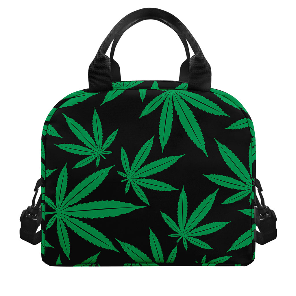 Green And Black Cannabis Leaf Print Insulated Lunch Bag