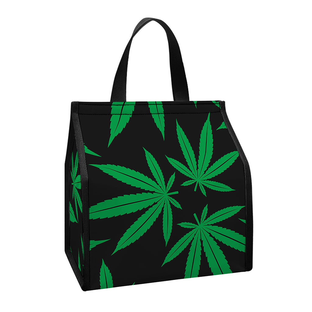 Green And Black Cannabis Leaf Print Insulated Lunch Tote