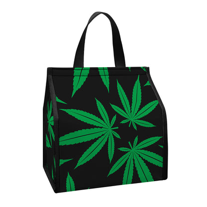 Green And Black Cannabis Leaf Print Insulated Lunch Tote
